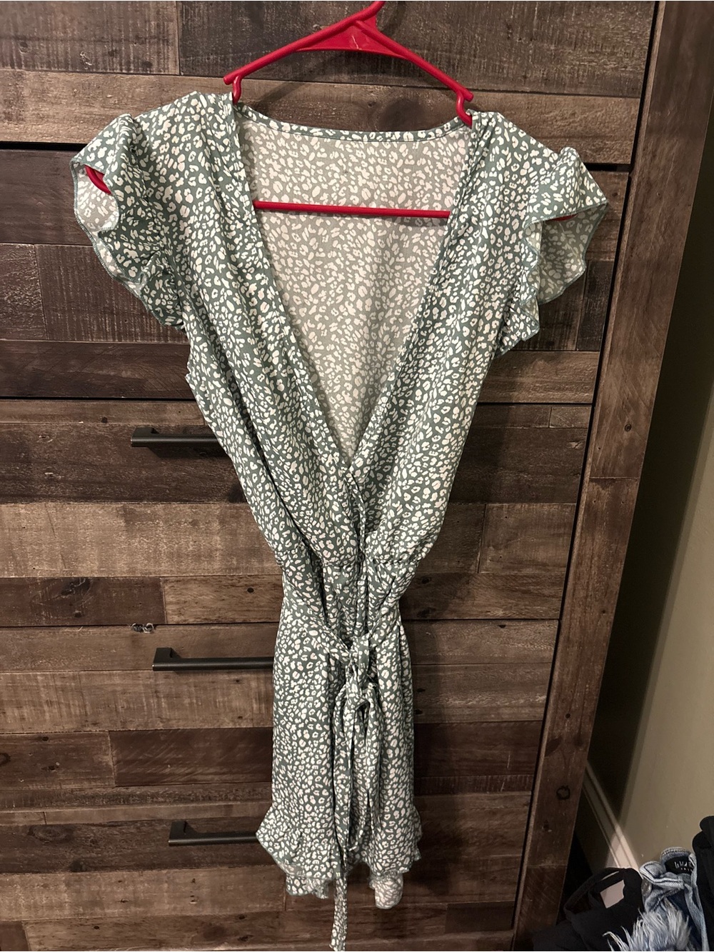 Women's Sage Green Printed Wrap Dress